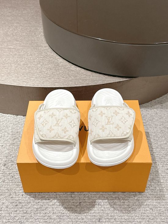 Louis Vuitton Platform Slides Monogram Pattern Leather Non-Slip Comfortable Slippers