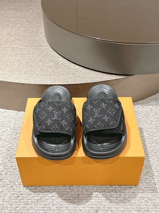 Louis Vuitton Platform Slides Monogram Pattern Leather Non-Slip Comfortable Slippers