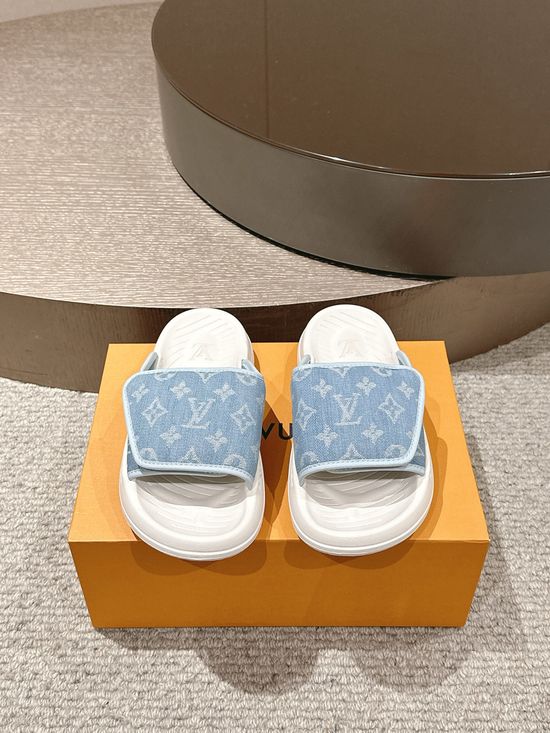Louis Vuitton Platform Slides Monogram Pattern Leather Non-Slip Comfortable Slippers