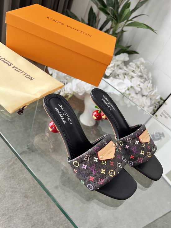 Louis Vuitton Printed Cowhide Slip On Sandals With Low Heel