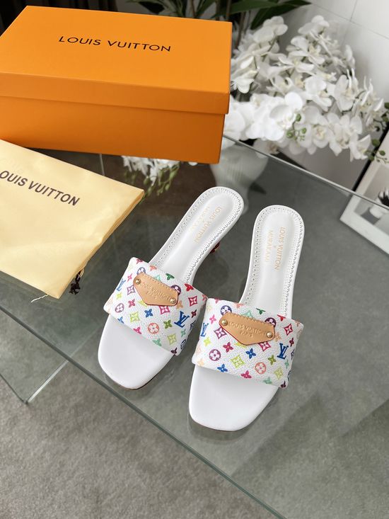 Louis Vuitton Graffiti Print Leather Slippers Soft Lining Non-slip Sole