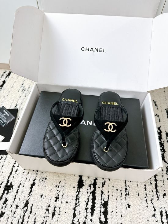 Chanel Raffia Leather Slides Classic Decor Durable Sole Casual Wear