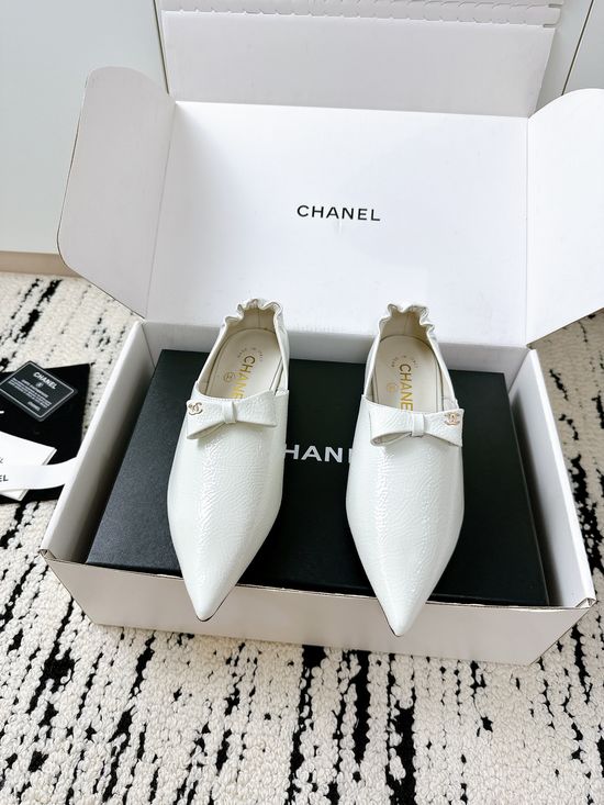 Chanel Bow Pointed Toe Flats Premium Leather Comfortable Dress Shoes