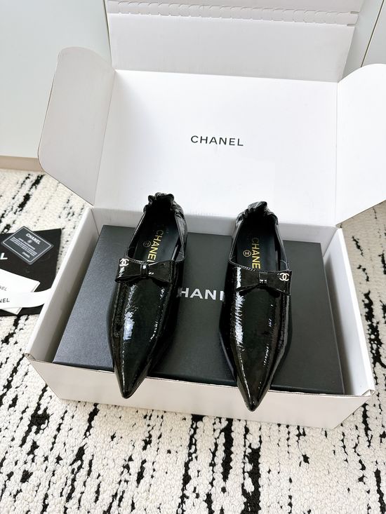 Chanel Bow Pointed Toe Flats Premium Leather Comfortable Dress Shoes