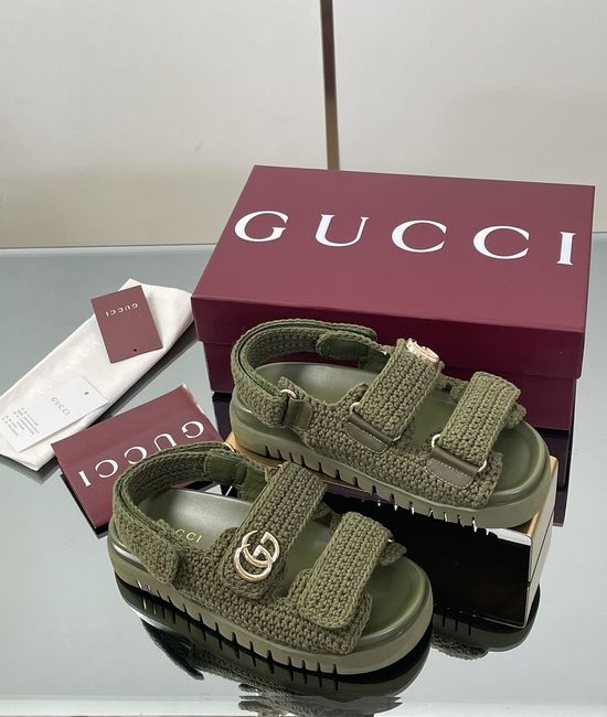 Gucci Crocheted Flat Sandals with Decorative Buckle and Comfort Sole