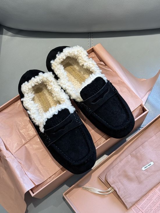 Miu Miu Soft Suede Fleece Lined Comfort Loafer Shoes