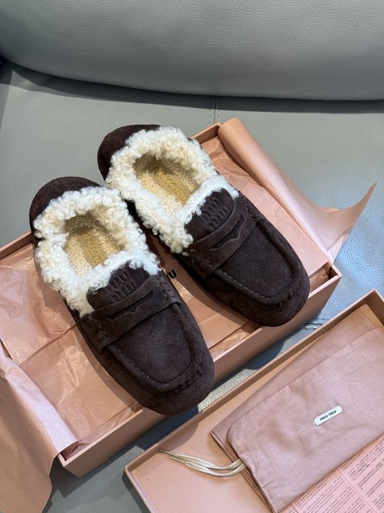 Miu Miu Soft Suede Fleece Lined Comfort Loafer Shoes