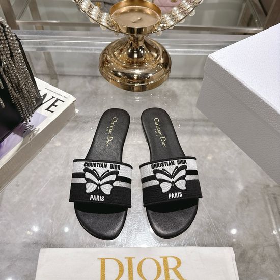 Christian Dior Color Block Embroidered Flat or Chunky Heel Slides