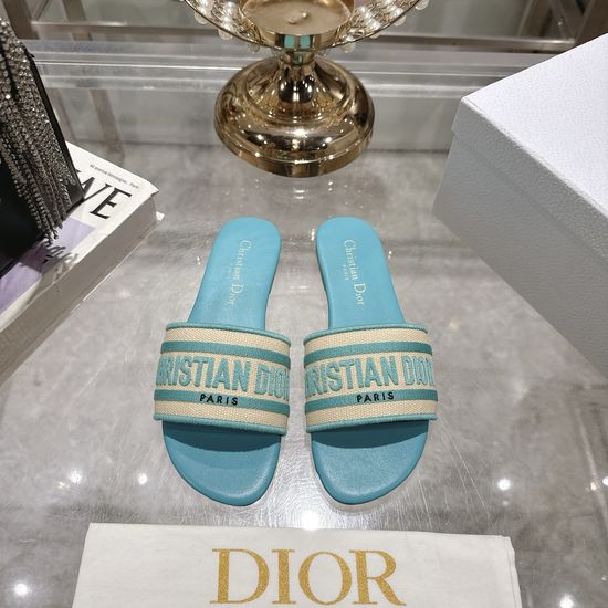 Christian Dior Color Block Embroidered Flat or Chunky Heel Slides