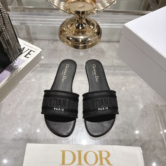 Christian Dior Color Block Embroidered Flat or Chunky Heel Slides