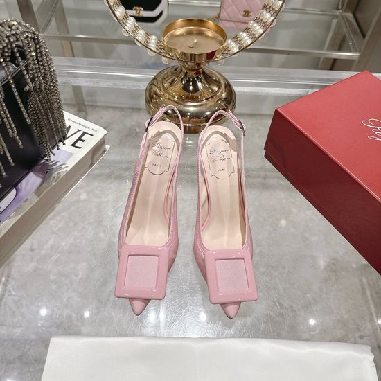Roger Viver Square Buckle High Heels Elegant Commute Leather Shoes