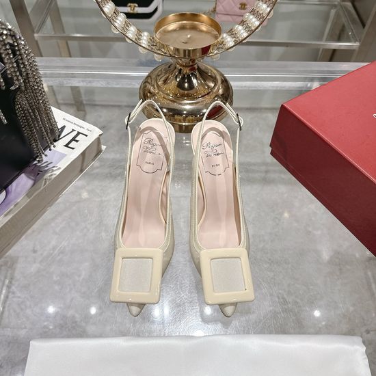 Roger Viver Square Buckle High Heels Elegant Commute Leather Shoes