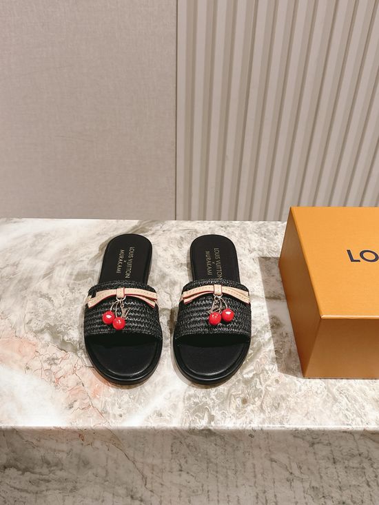 Louis Vuitton Printed Leather Comfortable Casual Flat Slides