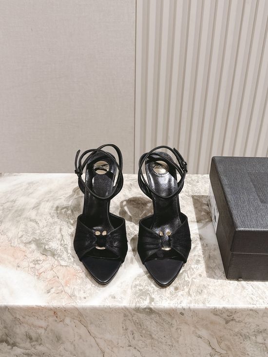 Yves Saint Laurent Elegant Silk Square Toe Stiletto Heels With Ornate Buckle
