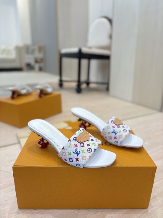 Louis Vuitton Stylish Cherry Heel Sandals with Genuine Leather Sole