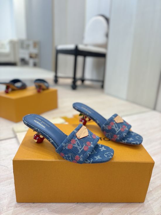 Louis Vuitton Stylish Cherry Heel Sandals with Genuine Leather Sole