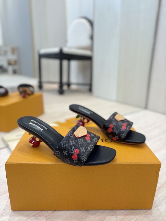 Louis Vuitton Stylish Cherry Heel Sandals with Genuine Leather Sole