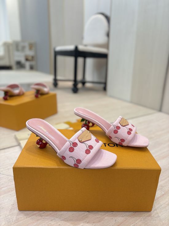 Louis Vuitton Stylish Cherry Heel Sandals with Genuine Leather Sole
