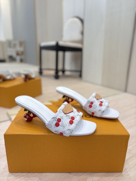 Louis Vuitton Stylish Cherry Heel Sandals with Genuine Leather Sole