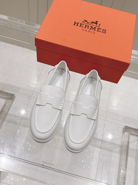 Hermes Classic H Design Loafers Casual Urban Style Leather Shoes
