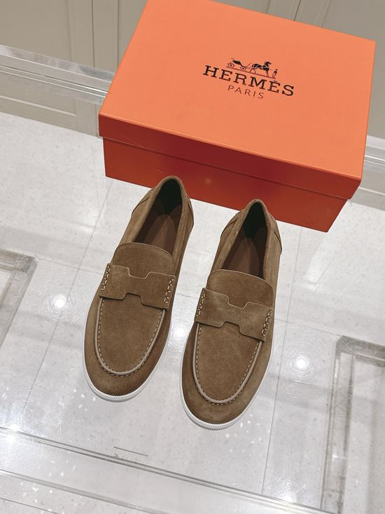 Hermes Classic H Design Loafers Casual Urban Style Leather Shoes