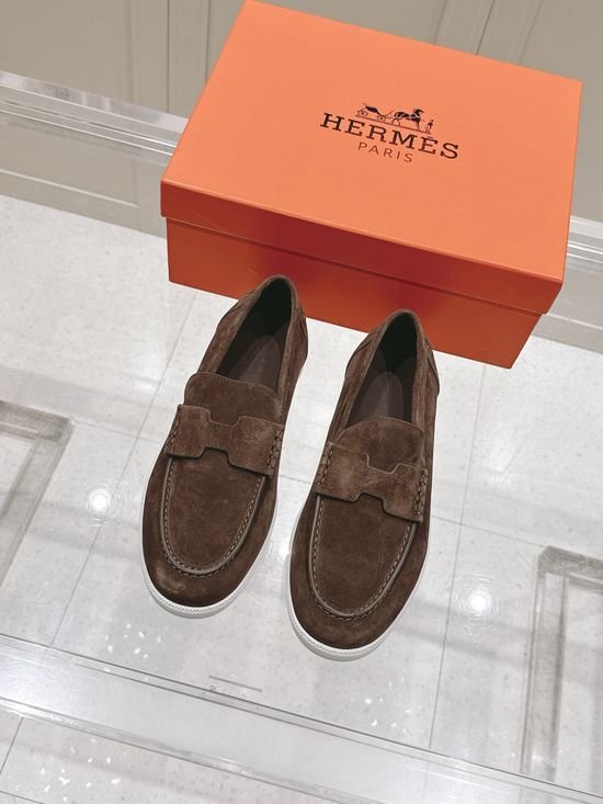Hermes Classic H Design Loafers Casual Urban Style Leather Shoes