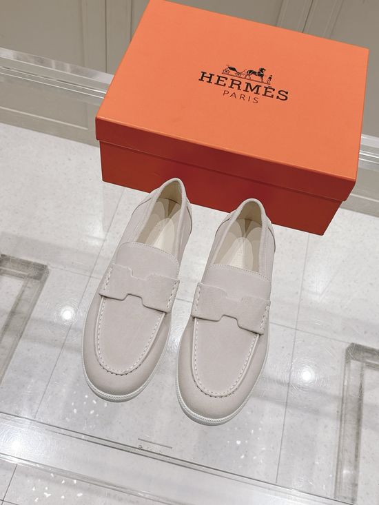 Hermes Classic H Design Loafers Casual Urban Style Leather Shoes