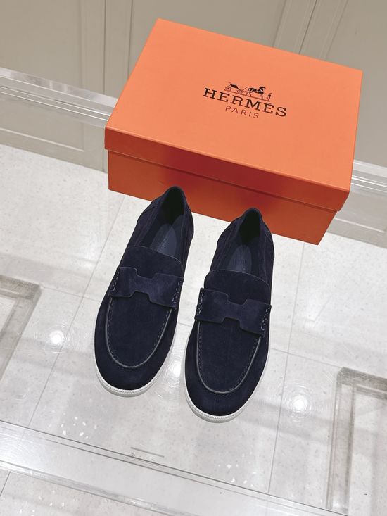 Hermes Classic H Design Loafers Casual Urban Style Leather Shoes