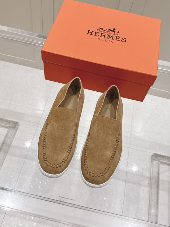 Hermes Woven Detail Suede Loafers Casual Comfortable Footwear