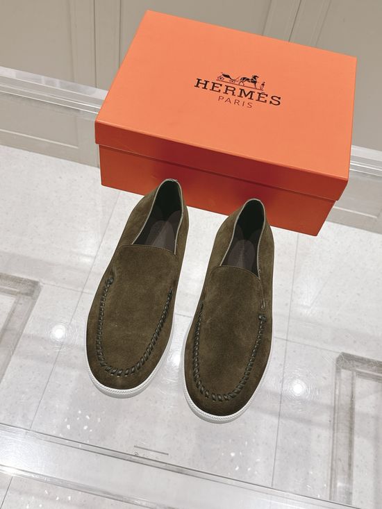 Hermes Woven Detail Suede Loafers Casual Comfortable Footwear
