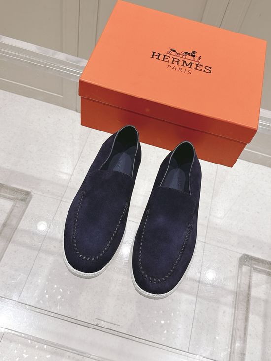 Hermes Woven Detail Suede Loafers Casual Comfortable Footwear