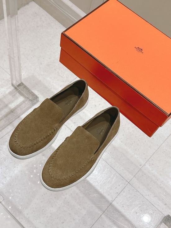 Hermes Woven Detail Suede Loafers Casual Comfortable Footwear