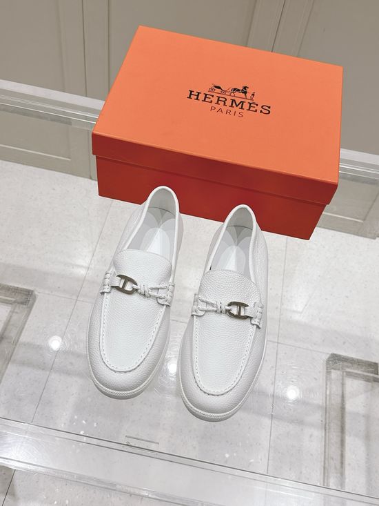 Hermes Braided Rope Decor Casual Loafers Premium Leather Shoes