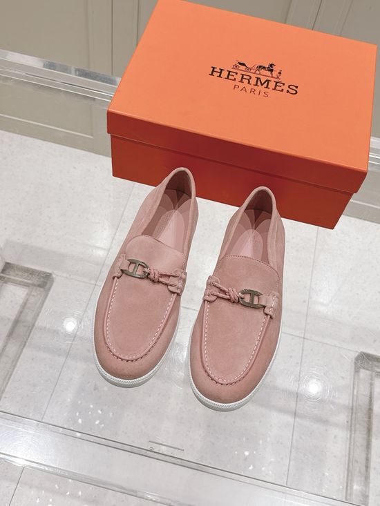 Hermes Braided Rope Decor Casual Loafers Premium Leather Shoes