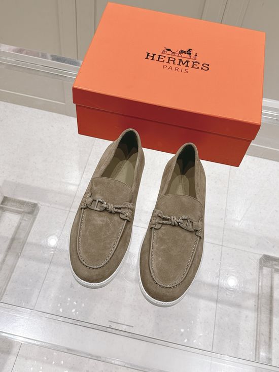 Hermes Braided Rope Decor Casual Loafers Premium Leather Shoes