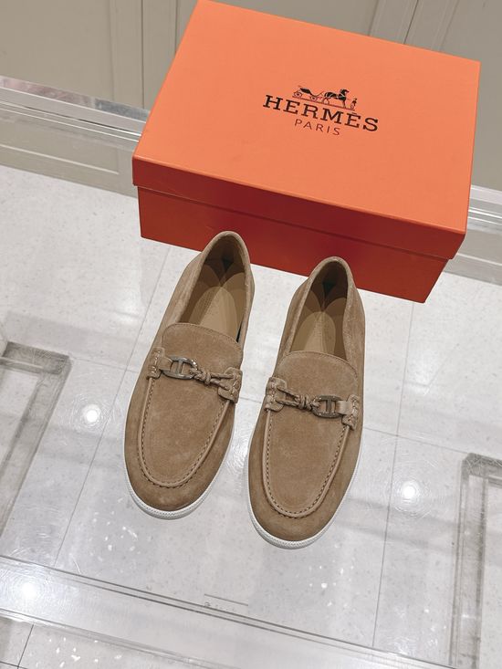 Hermes Braided Rope Decor Casual Loafers Premium Leather Shoes