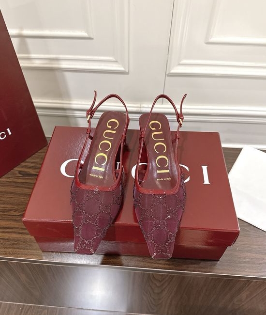 Gucci Rhinestone Mesh Low Heel Sandals with Buckle Closure