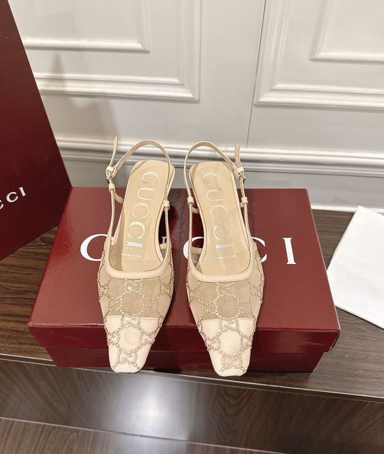Gucci Rhinestone Mesh Low Heel Sandals with Buckle Closure