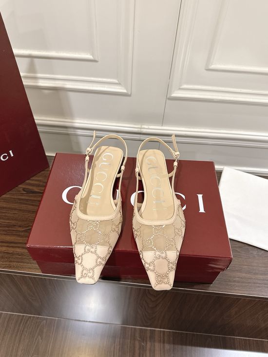 Gucci Rhinestone Mesh Flat Sandals with Buckle Closure