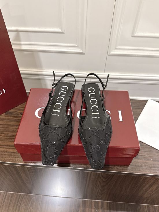 Gucci Rhinestone Mesh Flat Sandals with Buckle Closure
