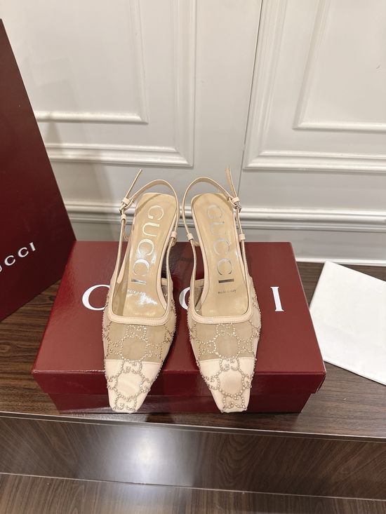 Gucci Rhinestone Mesh Stiletto Sandals with Buckle Closure
