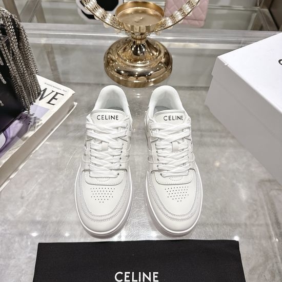 Celine Genuine Leather Lace-up Platform Casual White Sneakers