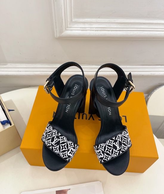 Louis Vuitton LV Embroidered Stiletto Heel Leather Sandals