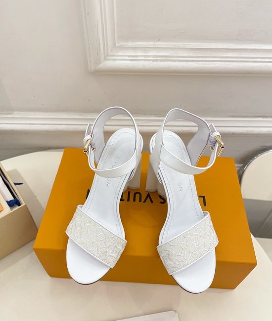 Louis Vuitton LV Embroidered Stiletto Heel Leather Sandals