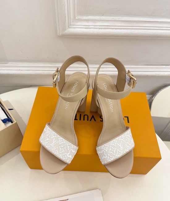Louis Vuitton LV Embroidered Stiletto Heel Leather Sandals
