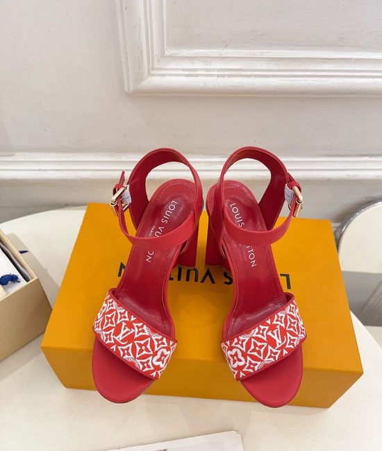 Louis Vuitton LV Embroidered Stiletto Heel Leather Sandals