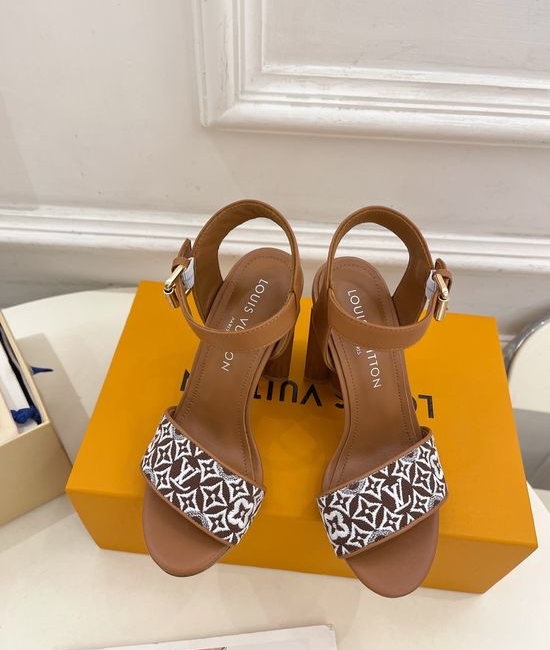 Louis Vuitton LV Embroidered Stiletto Heel Leather Sandals