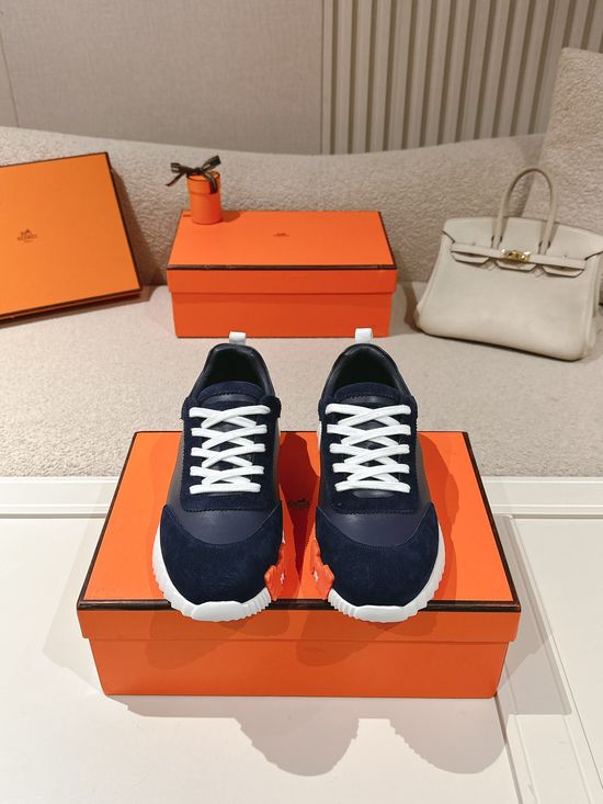 Hermes Classic Casual Comfortable Suede Canvas Chunky Sneakers