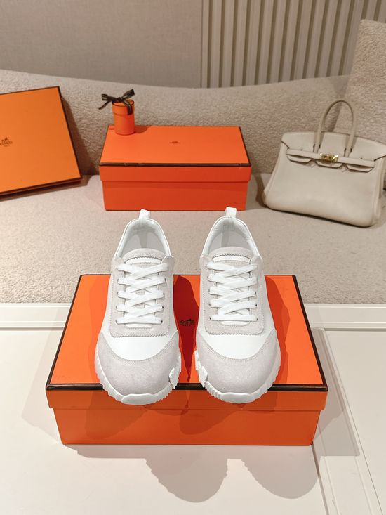 Hermes Classic Casual Comfortable Suede Canvas Chunky Sneakers