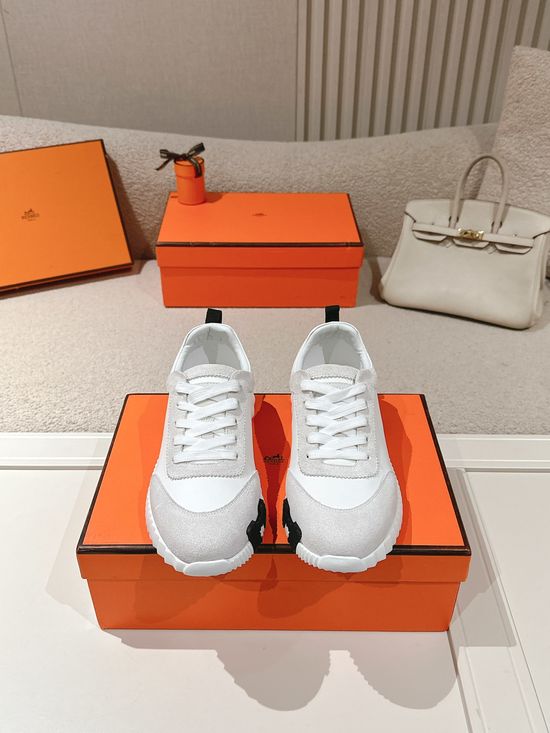 Hermes Classic Casual Comfortable Suede Canvas Chunky Sneakers